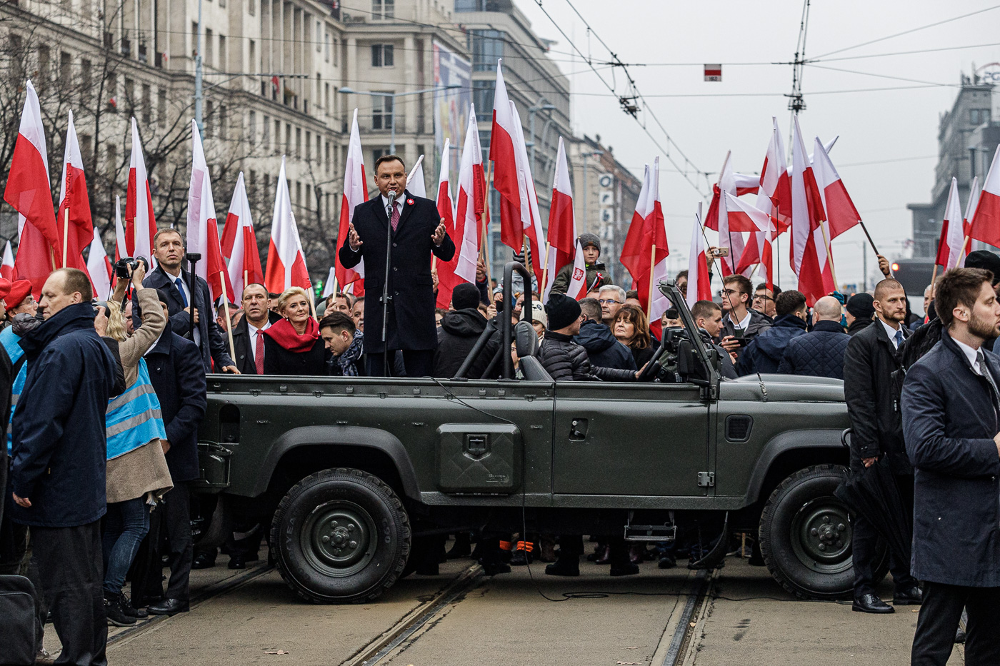 El president polonès Andrzej Duda fent el discurs d’obertura de la Marxa de la Independència de Polònia